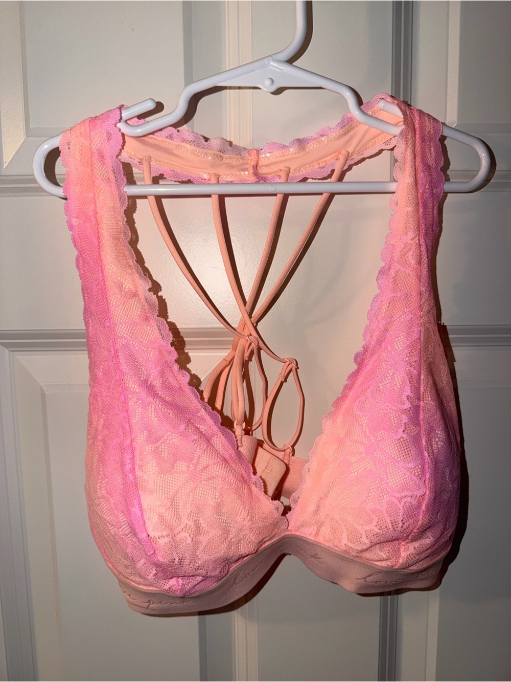 Pink VS Lace Strappy Bralette in Pink Peach - NWT